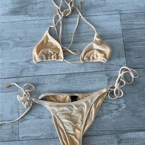 Triangl Vinca Top and Cheeky String Bottom - Size Small Yellow Velvet